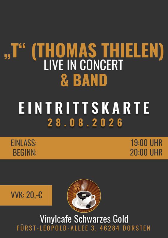 Tickets: "T" &amp; Band (Thomas Thielen) LIVE@Vinylcafe - 28.08.2026