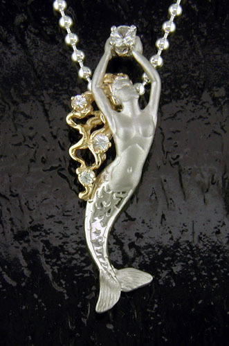 DESIGNER JEWELRY-14k GOLD AND STERLING SILVER MERMAID NECKLACE