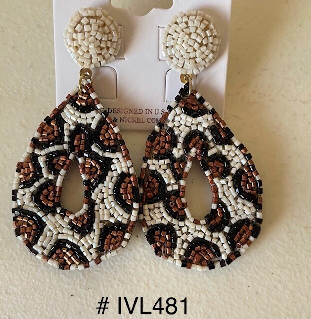 Ivory and Brown Teardrop Earrings