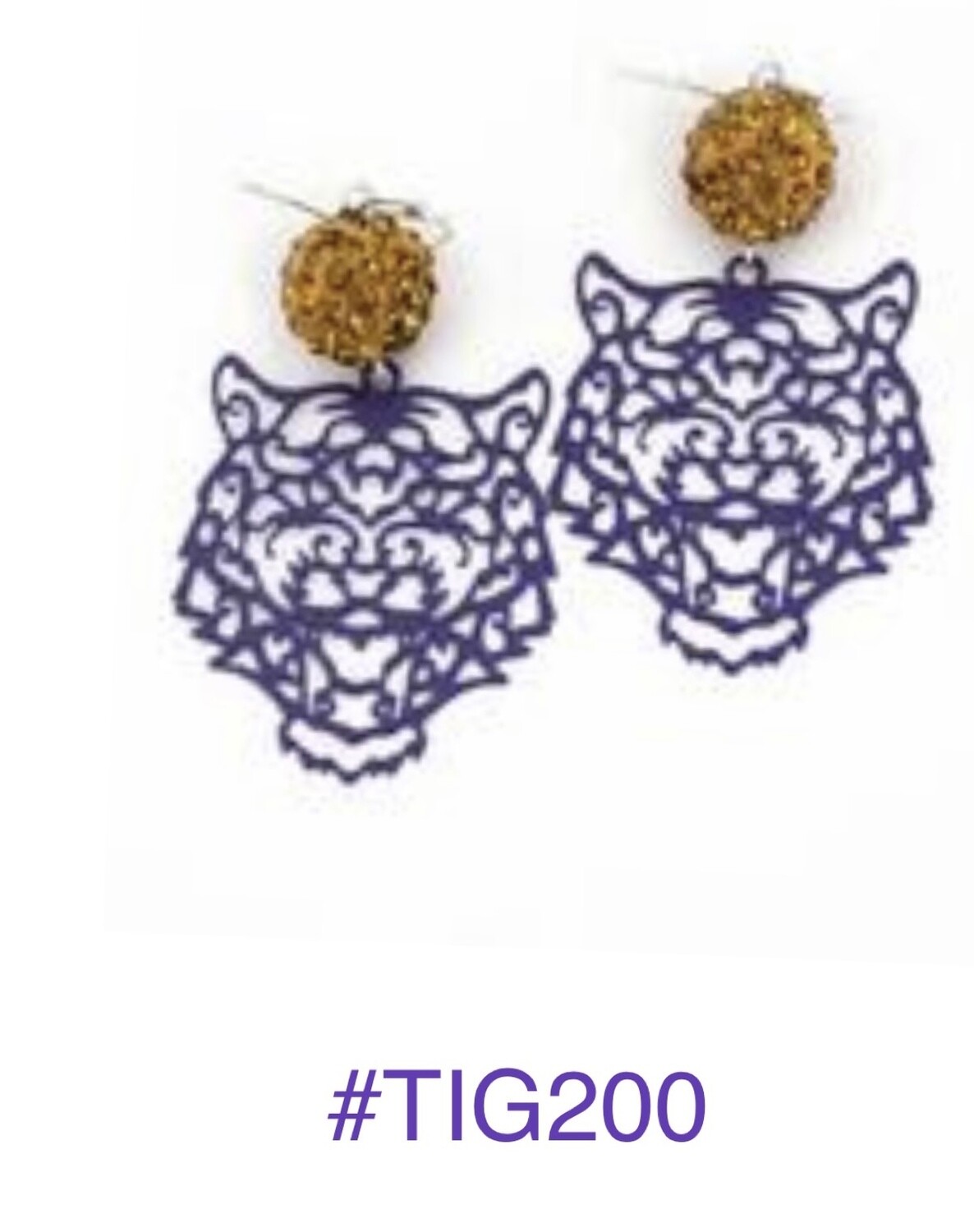 Purple and Gold Tiger Earrings