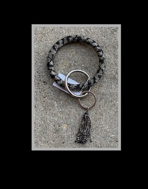 Black and Silver Beaded Keychain