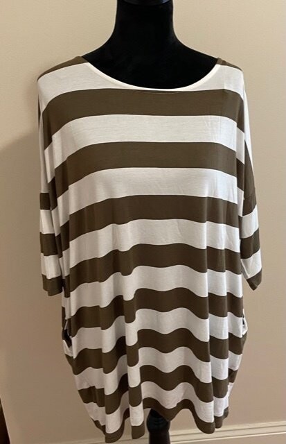 Army Green Striped Shirt with Side Pockets