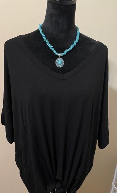 Black V-Neck Tie-Front Top