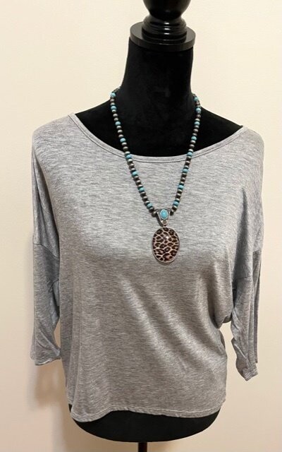 Gray Fitted Shirt with 3/4 Sleeves