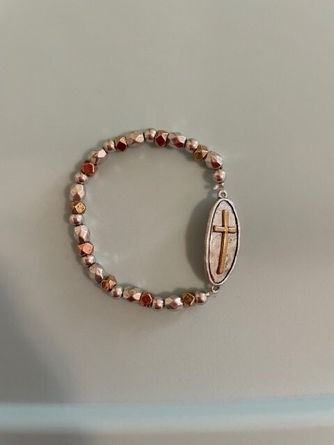 Tri-Color Cross Oval Stretch Bracelet