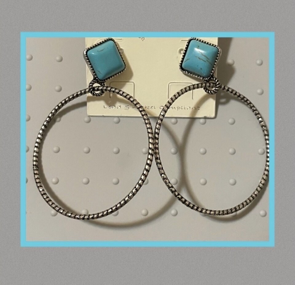 Turquoise Diamond Hoop Earrings