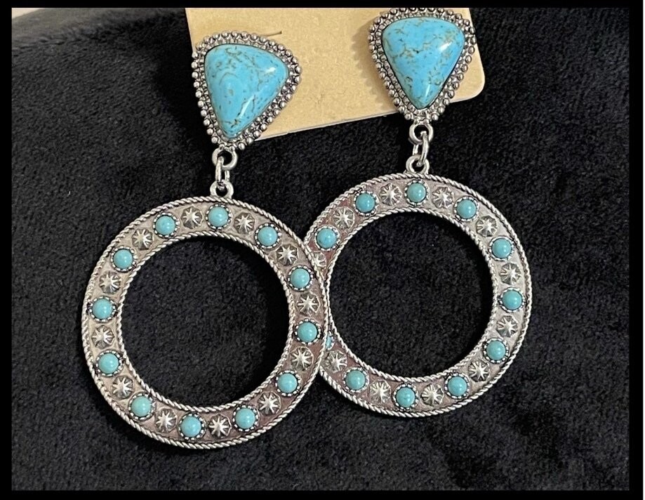 Turquoise Drop Circle Earrings