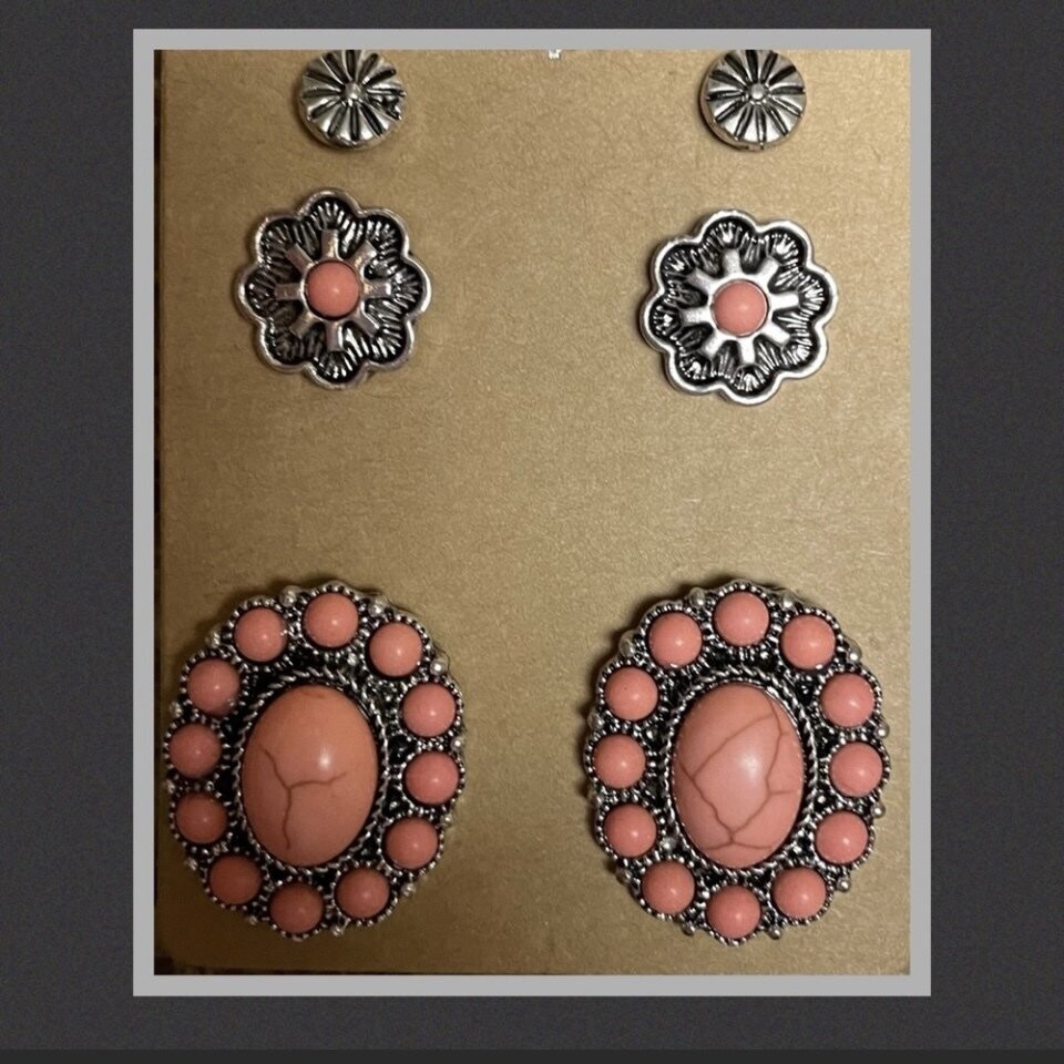 Pink Silver Earring Set of 3