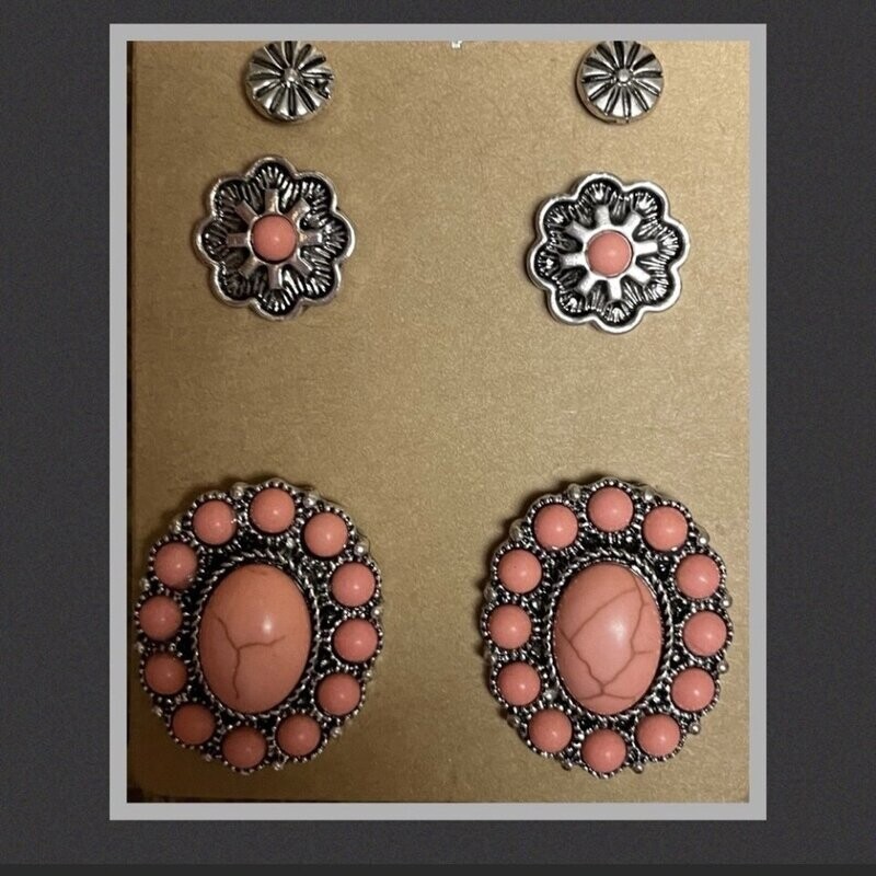 Pink Silver Earring Set of 3