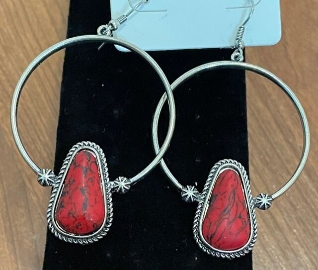 Red Teardrop Hoop Earrings