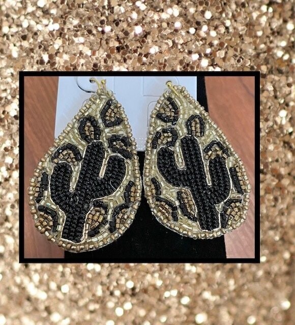 Taylor Beaded Cactus Gold Earrings