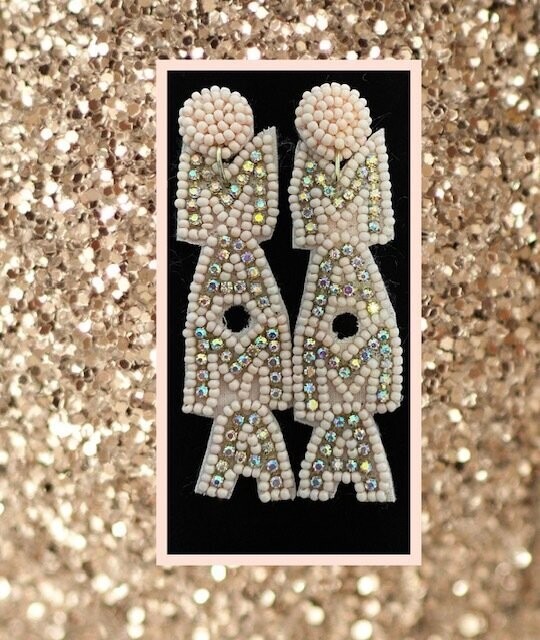 MAMA Pink Beaded Earrings