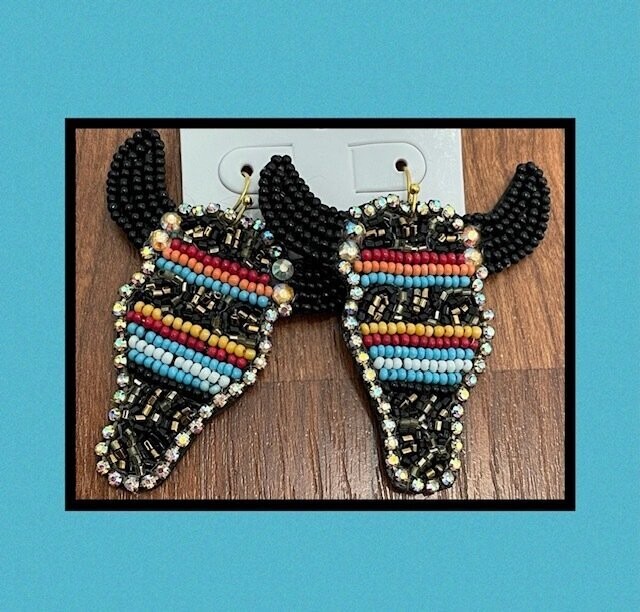 Multicolor Steer  Beaded Earrings