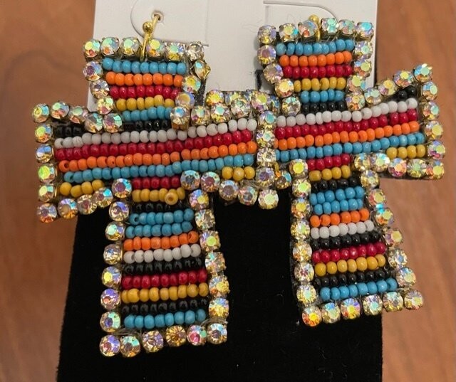 Multicolor Crystal Cross Earrings