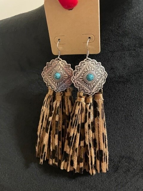 Leather Turquoise Fringe Earrings
