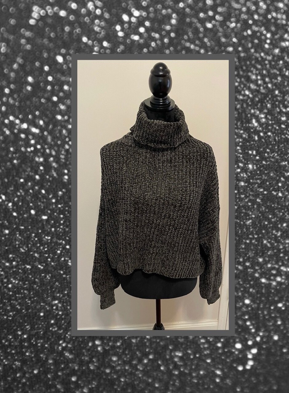 Chenille Gray Turtleneck Sweater