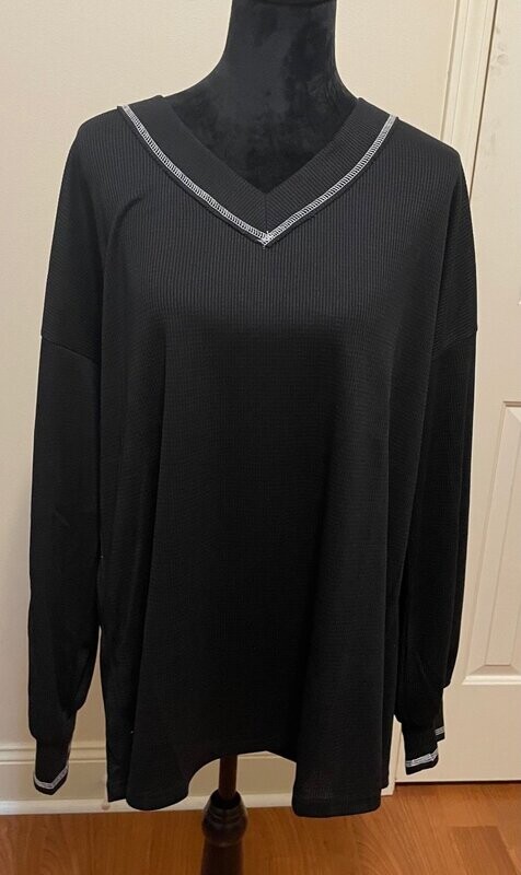 Long Sleeve Black Waffle Knit Shirt