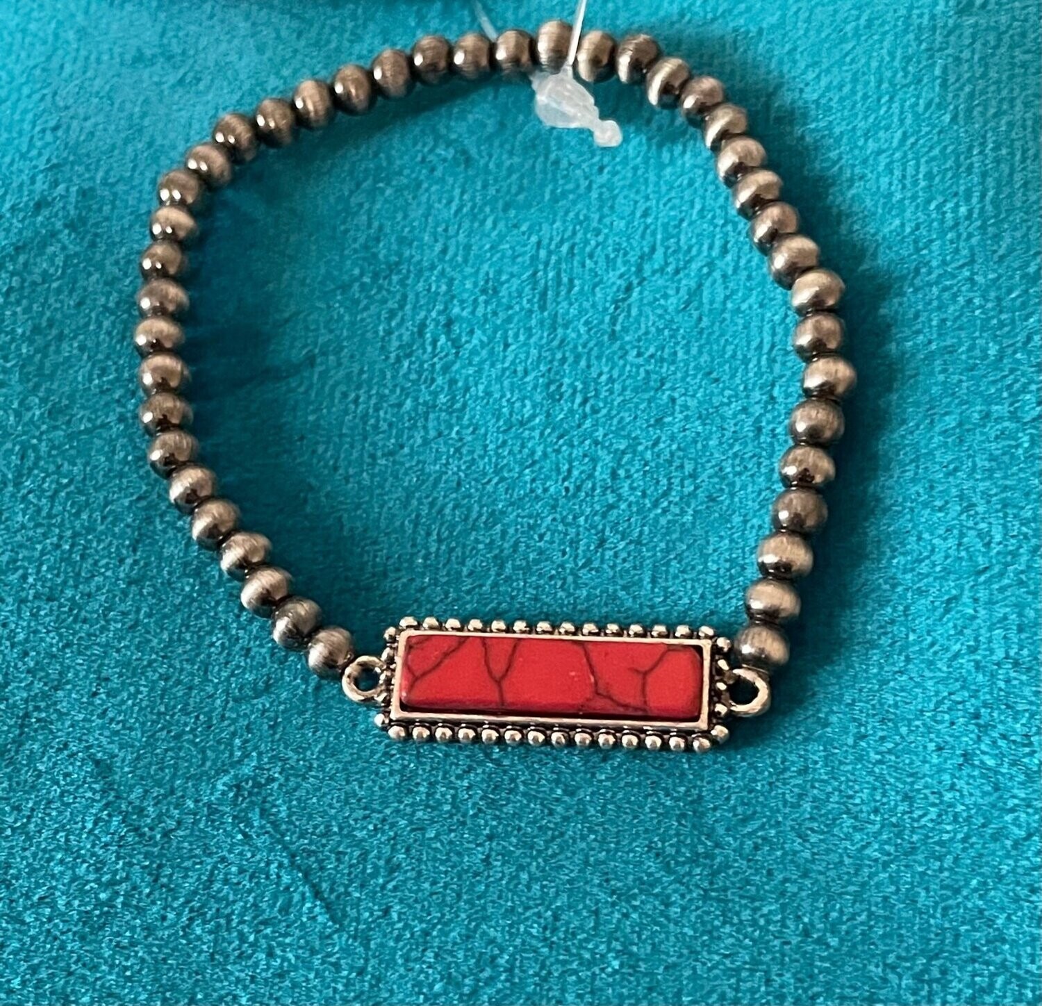 Beaded Red Bar Stretch Bracelet