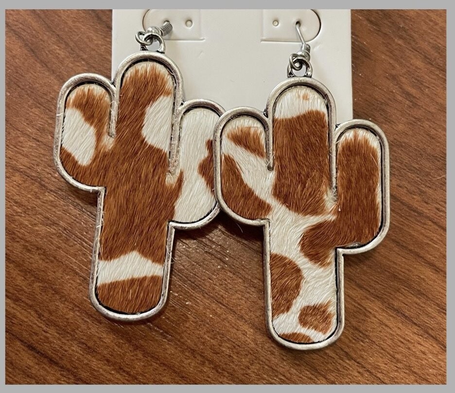 Daisy Leather Cow Print Cactus Earrings