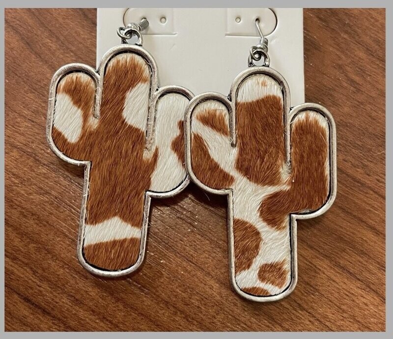 Daisy Leather Cow Print Cactus Earrings