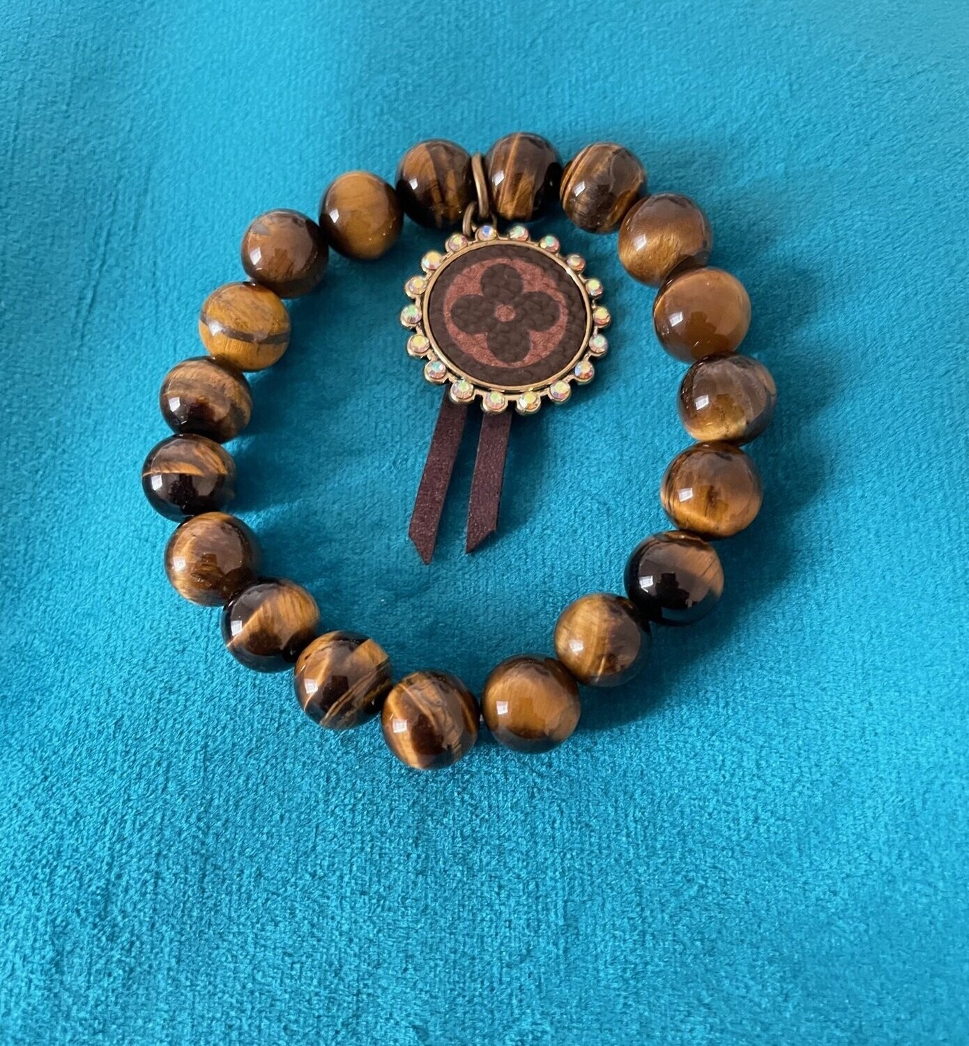 Brown Beaded Charm Stretch Bracelet