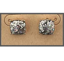 Silver/Gold Cushion Cut Stud Earrings