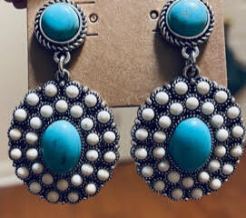 Turquoise and White Marble Earrings