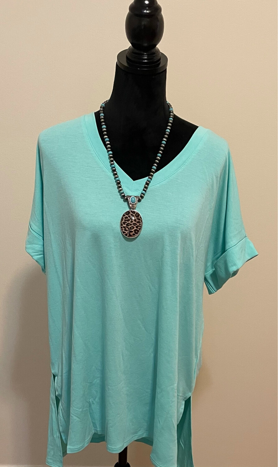 Masry Mint V-Neck Top Size Large