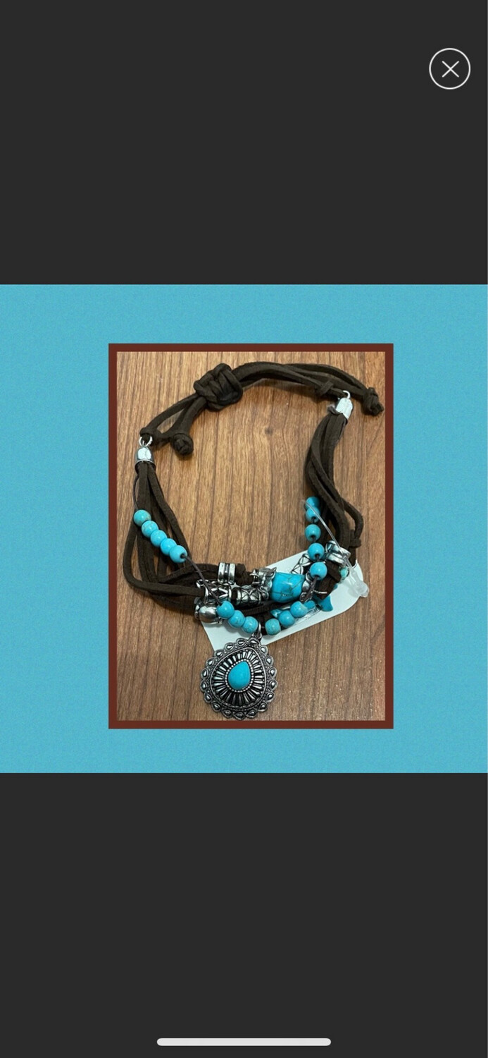 Brown Cord Turquoise Beaded Bracelet