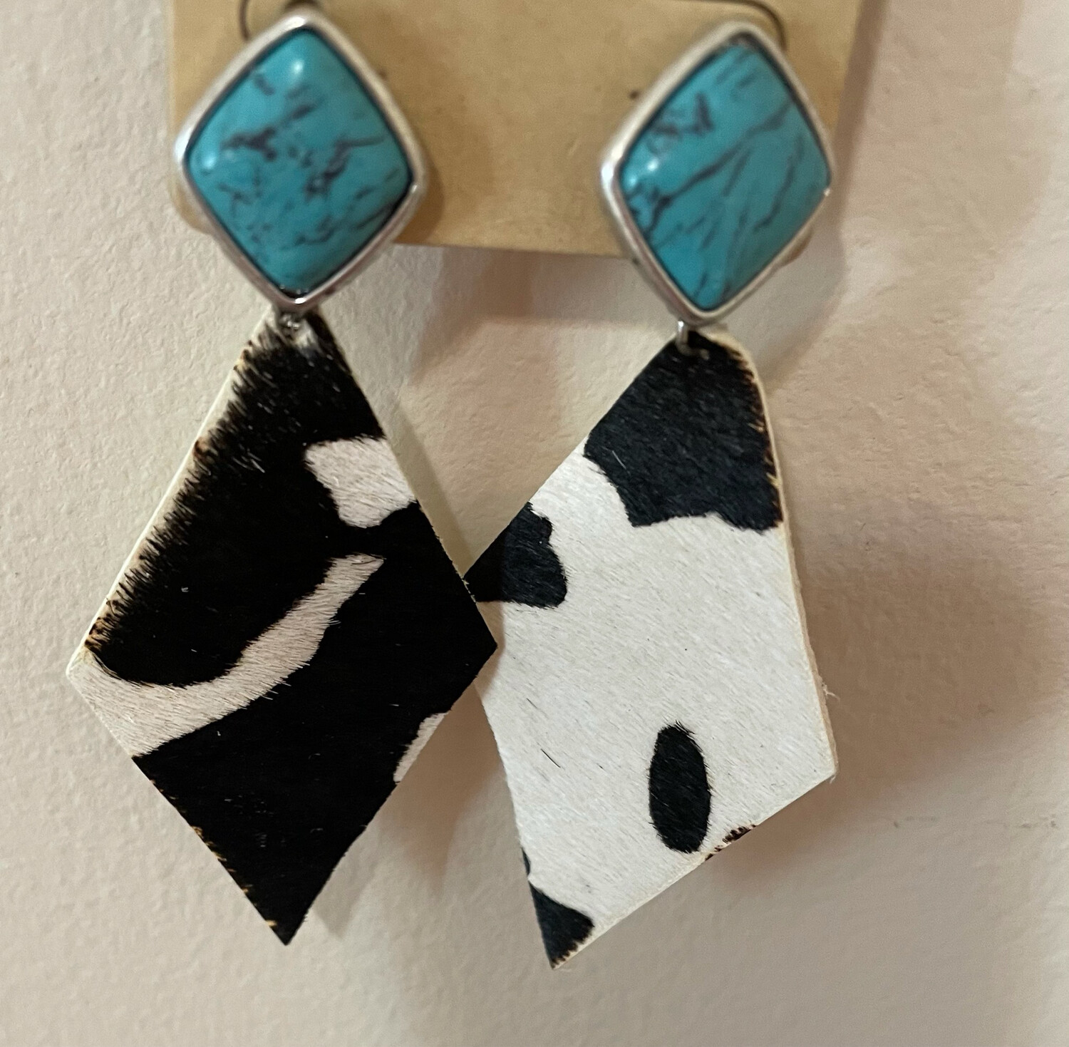 Turquoise Diamond Shaped  Leather Earrings