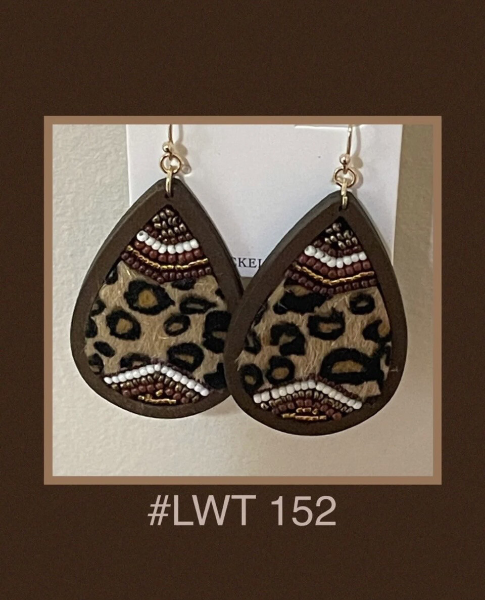 Wood Leopard Teardrop Earrings
