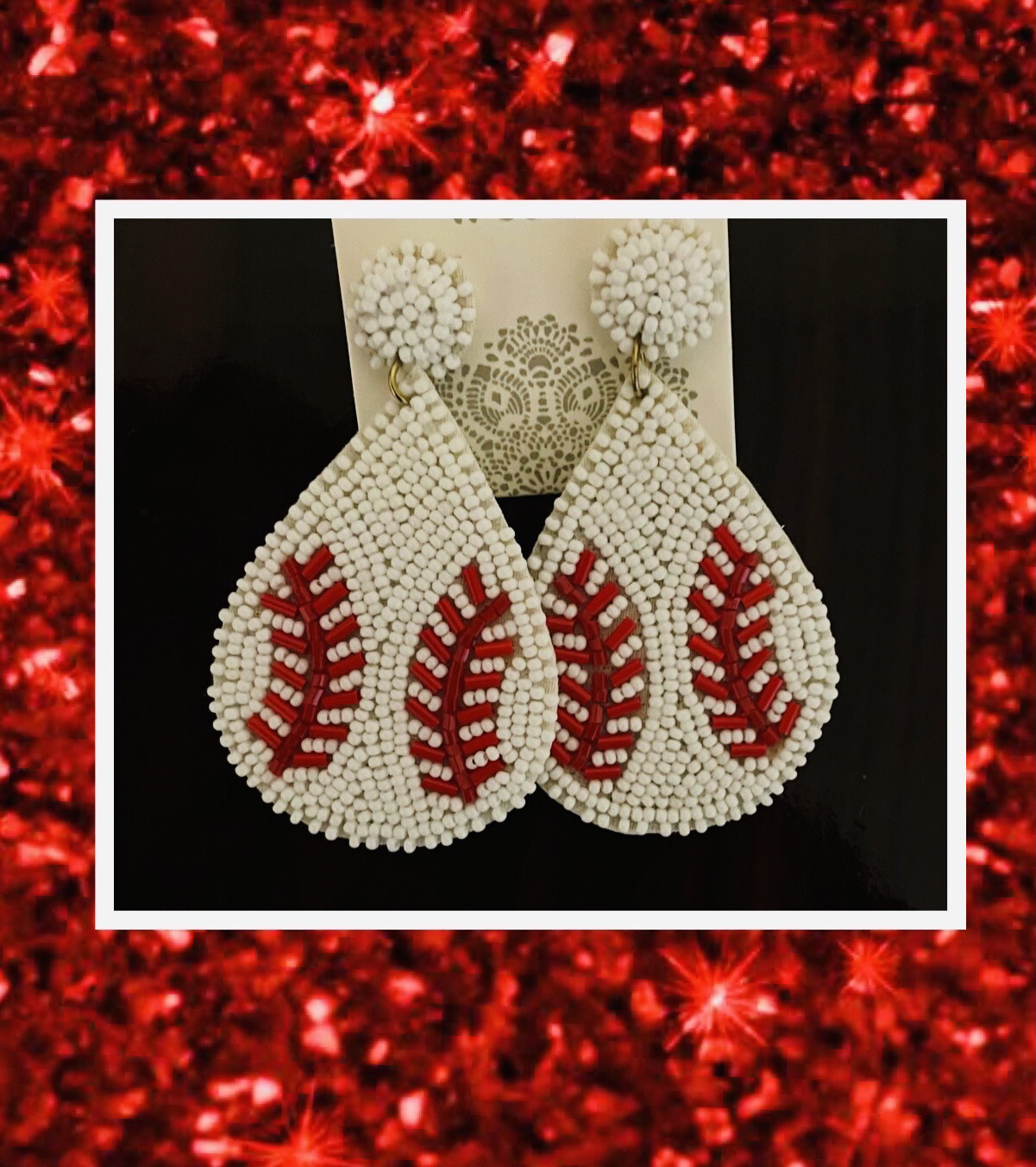 Baseball Beaded Teardrop Earrings