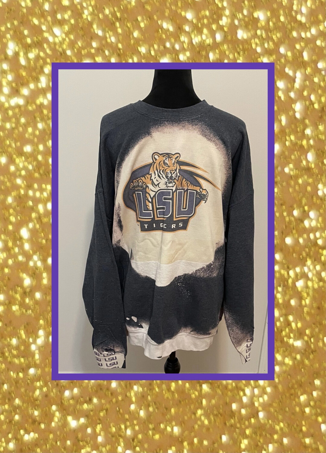 Custom Bleached LSU Sweatshirt 3XL