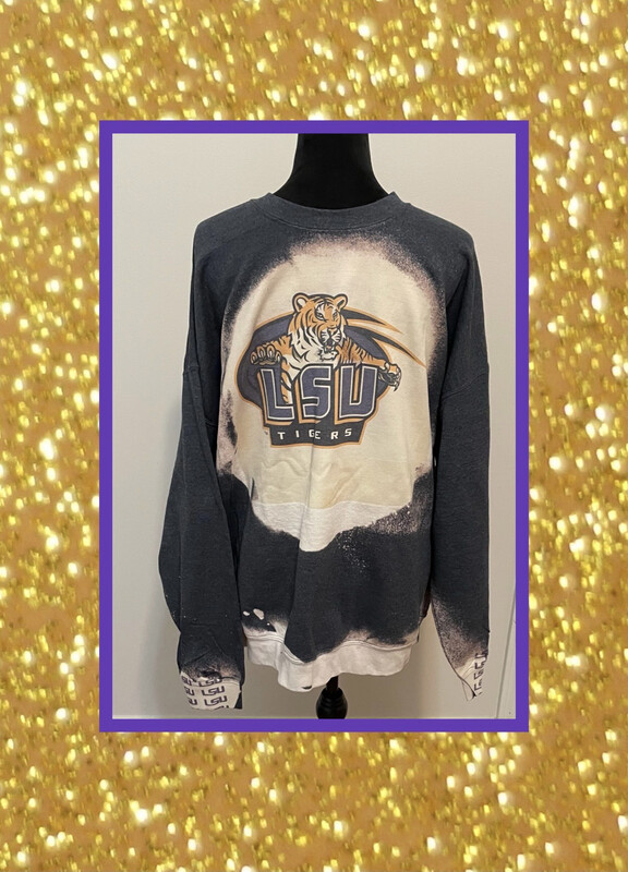 Custom Bleached LSU Sweatshirt 3XL