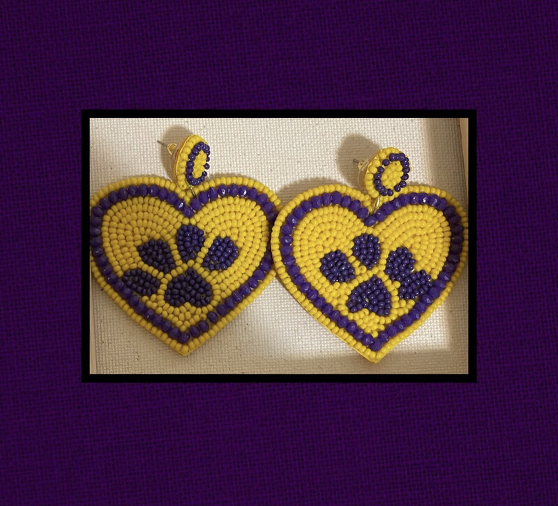 LSU Beaded Heart Earrings