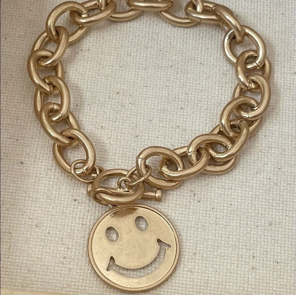 Smiley Face Goldtone Toggle Bracelet