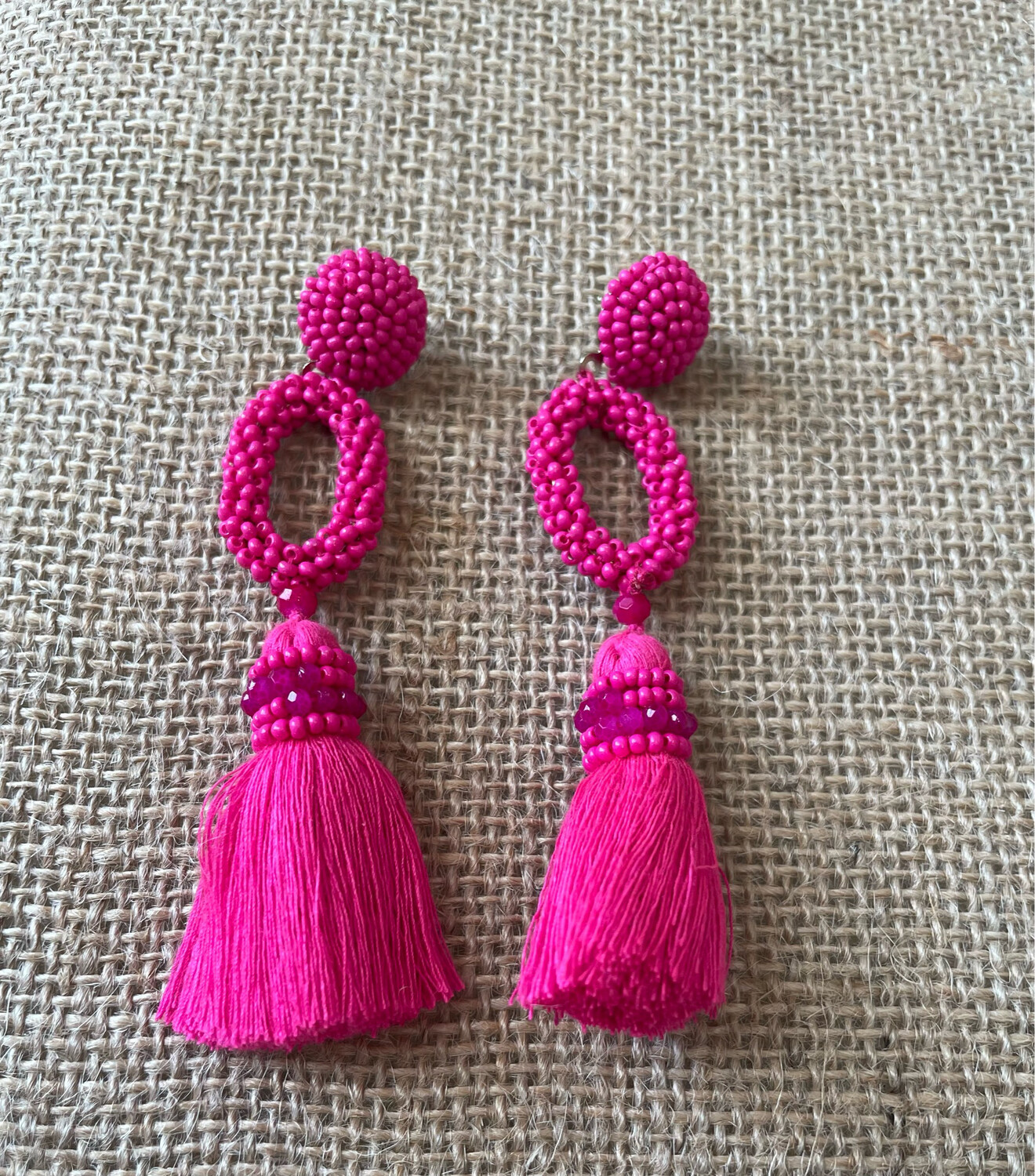 ?LAST ONE!? Pink Oval Beaded Tassel Earrings