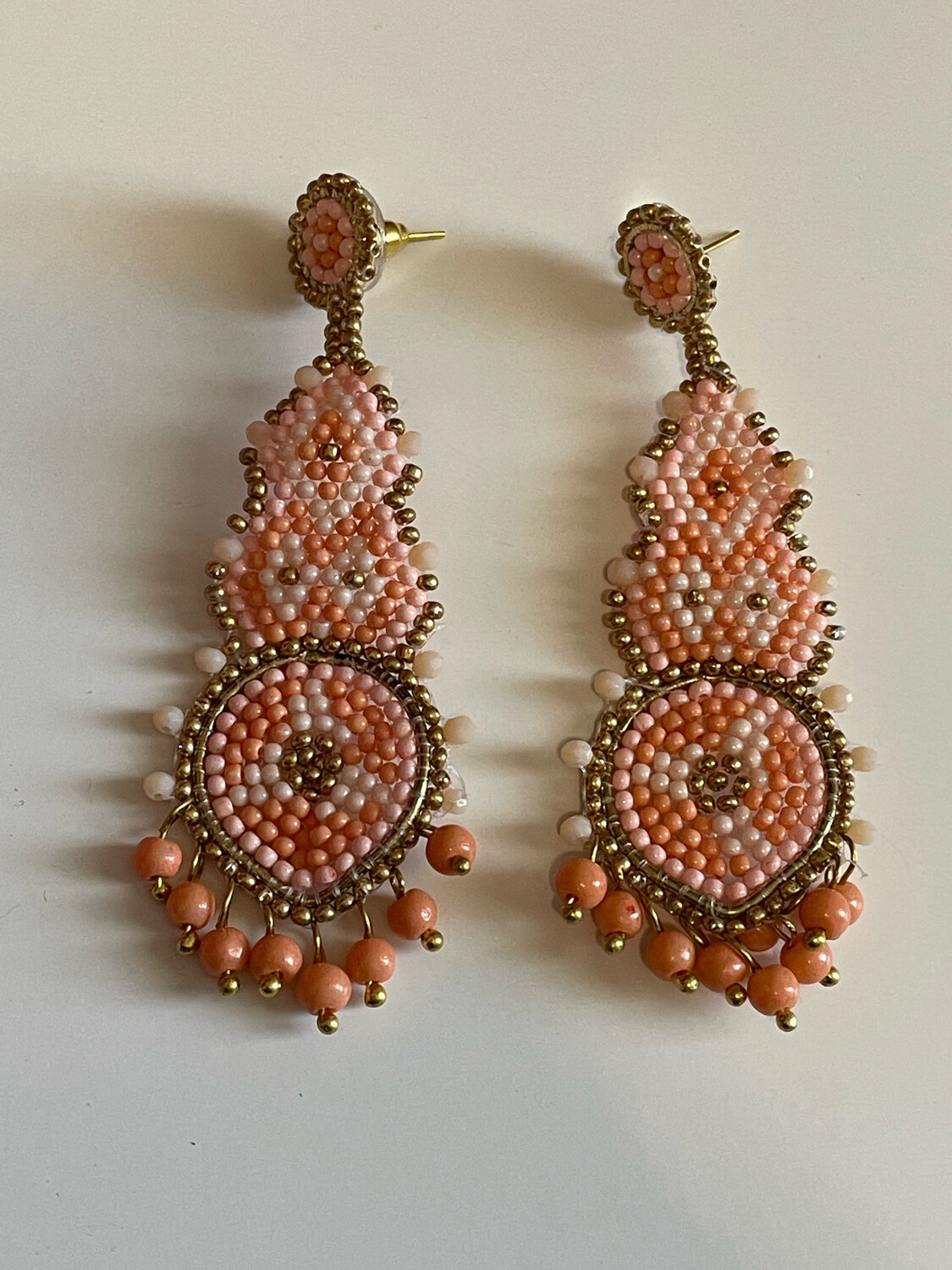 Helena Peach Beaded Earrings