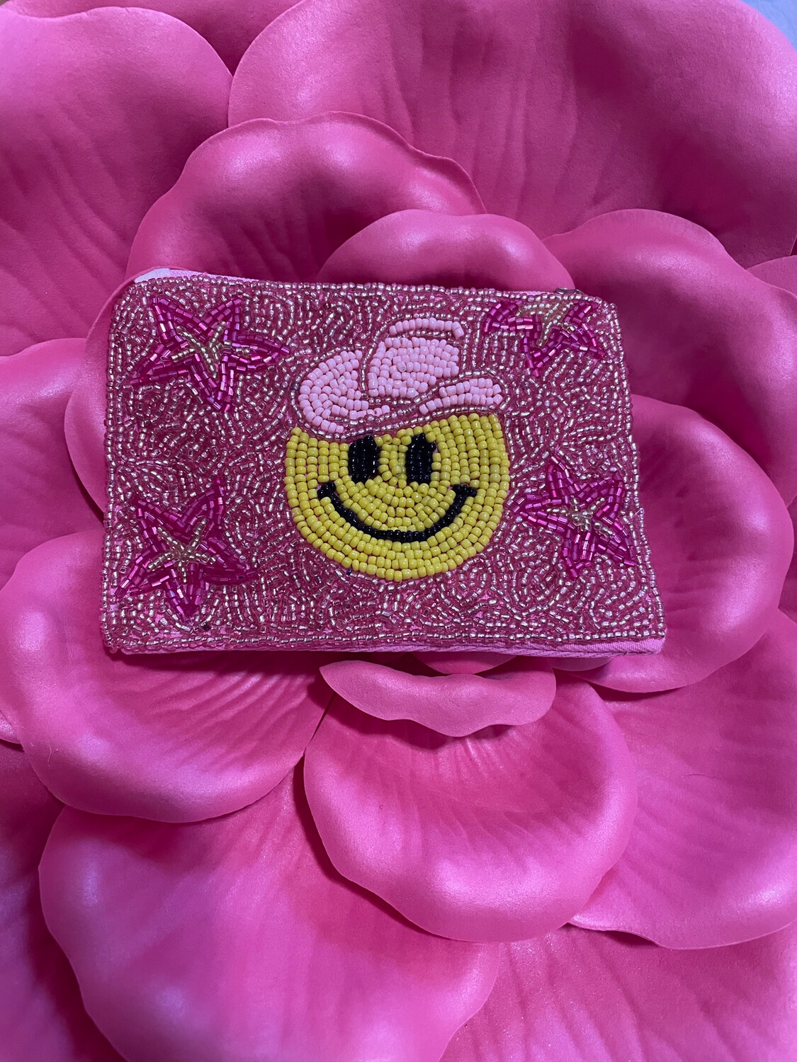 Molly Gee Beaded Smiley Face Cowgirl Zipper Coin Case