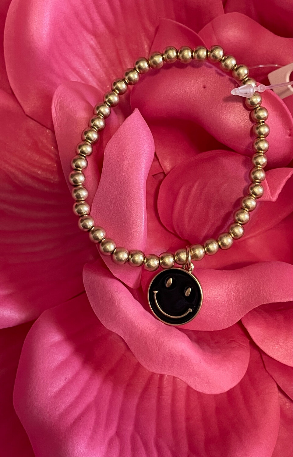 McKenzie Gold Beaded Smiley Face Charm Stretch Bracelet
