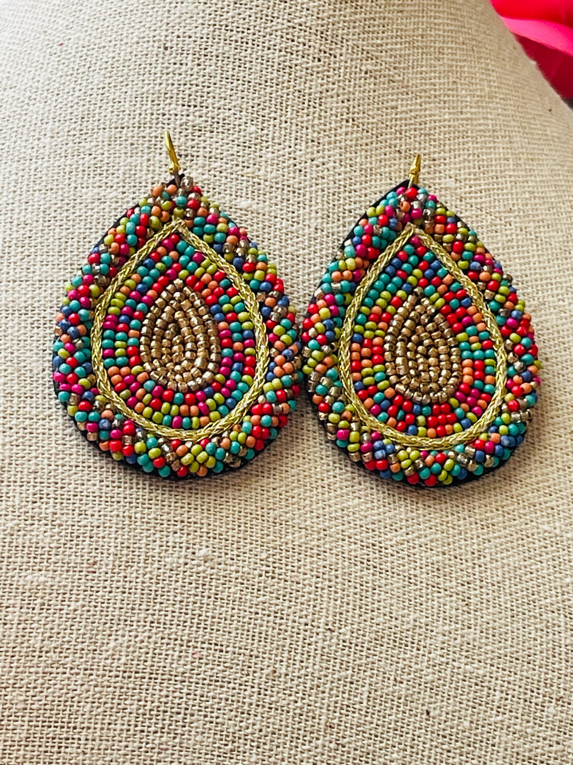 Multicolor Beaded Teardrop Earrings