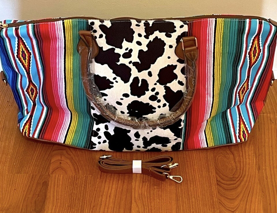 Large Multicolor Cow Print Weekender Duffle Bag