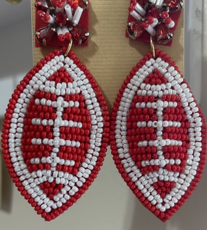 Red and White Beaded Football Earrings
