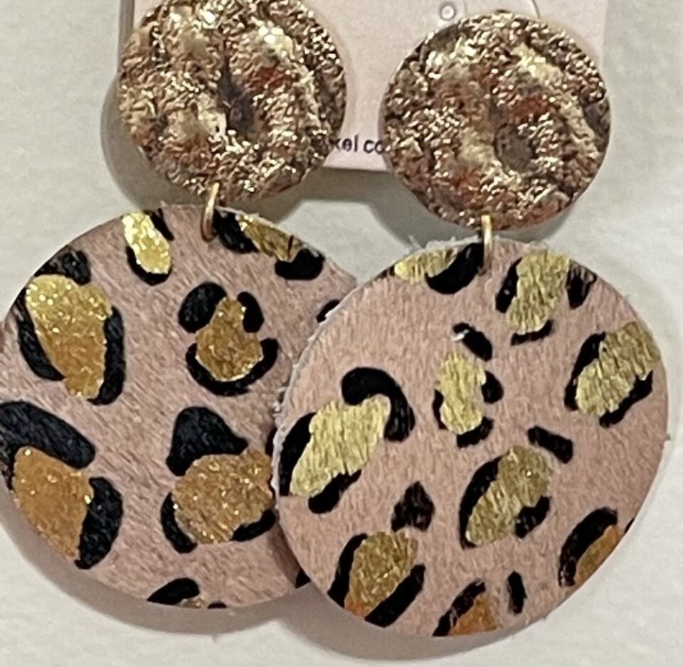 Mary Margaret Pink Leather Gold Earrings