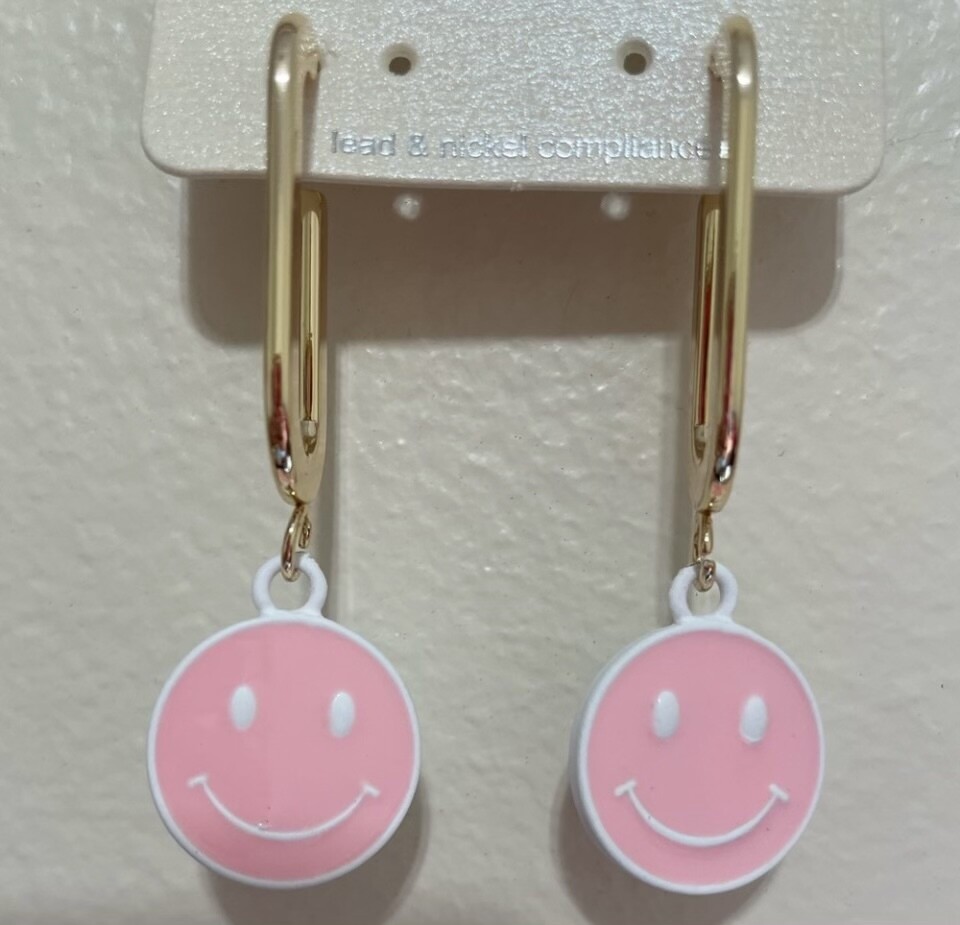 Ann Elise Pink Smiley Face Hoop Earrings