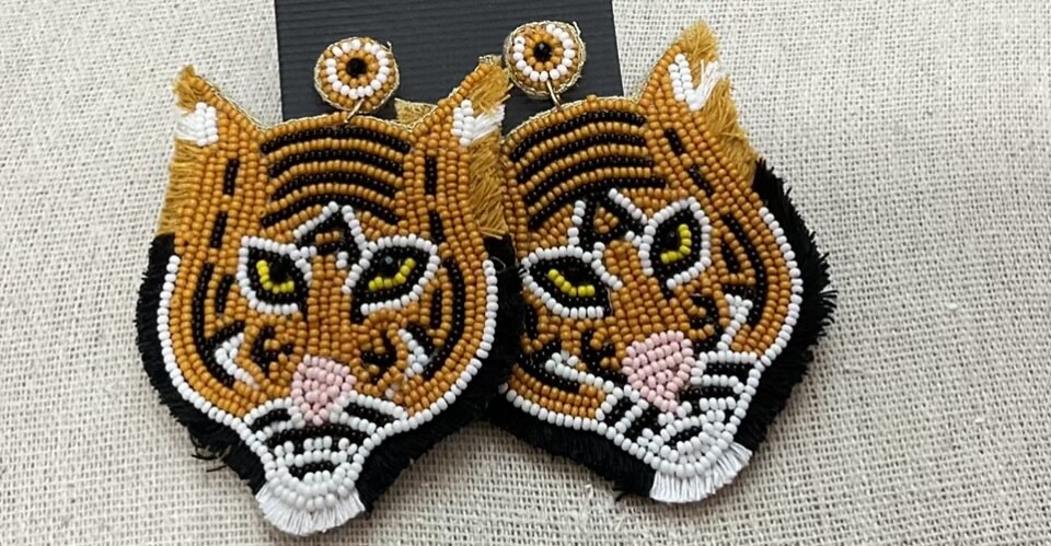 Bella Large Beaded Tiger Earrings