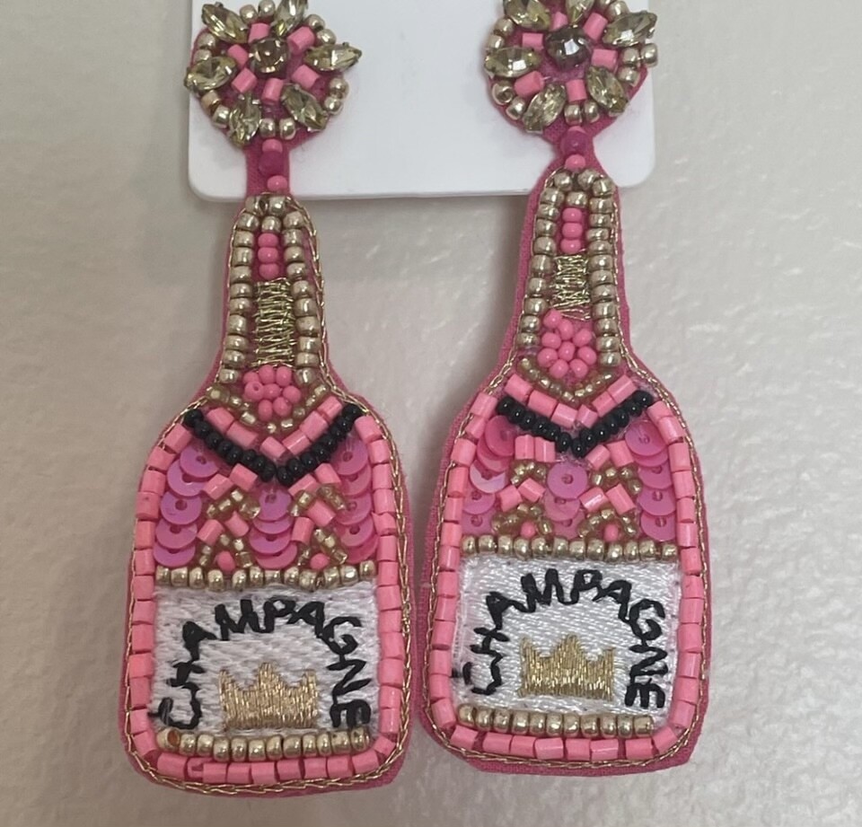 Gabby Pink Champagne Beaded Bottle Earrings