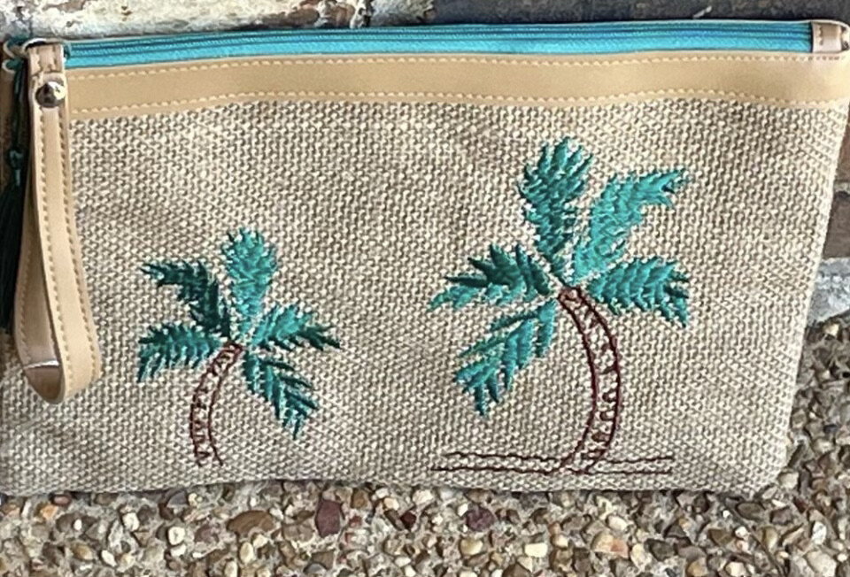 Embroidered Palm Trees Zipper Closure Wristlet