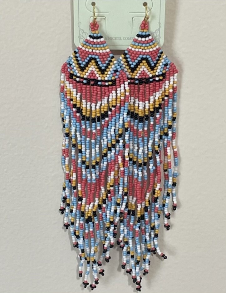 Mabry Boho Multicolor Long Beaded Fringe Earrings