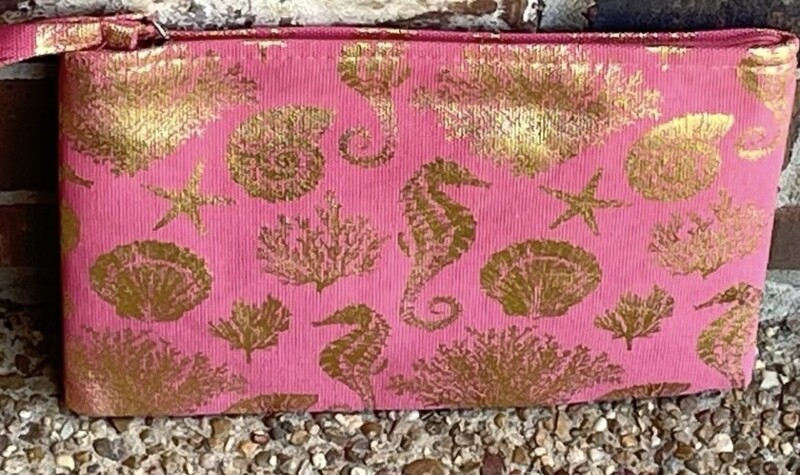 Beach Please Pink and Gold Wristlet Zippered Case